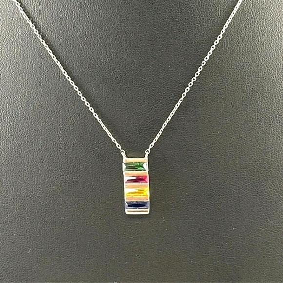 D STERLING SILVER 925 NECKLACE 18.25" MULTIPLE COLORED GEM STONES - Picture 3 of 8